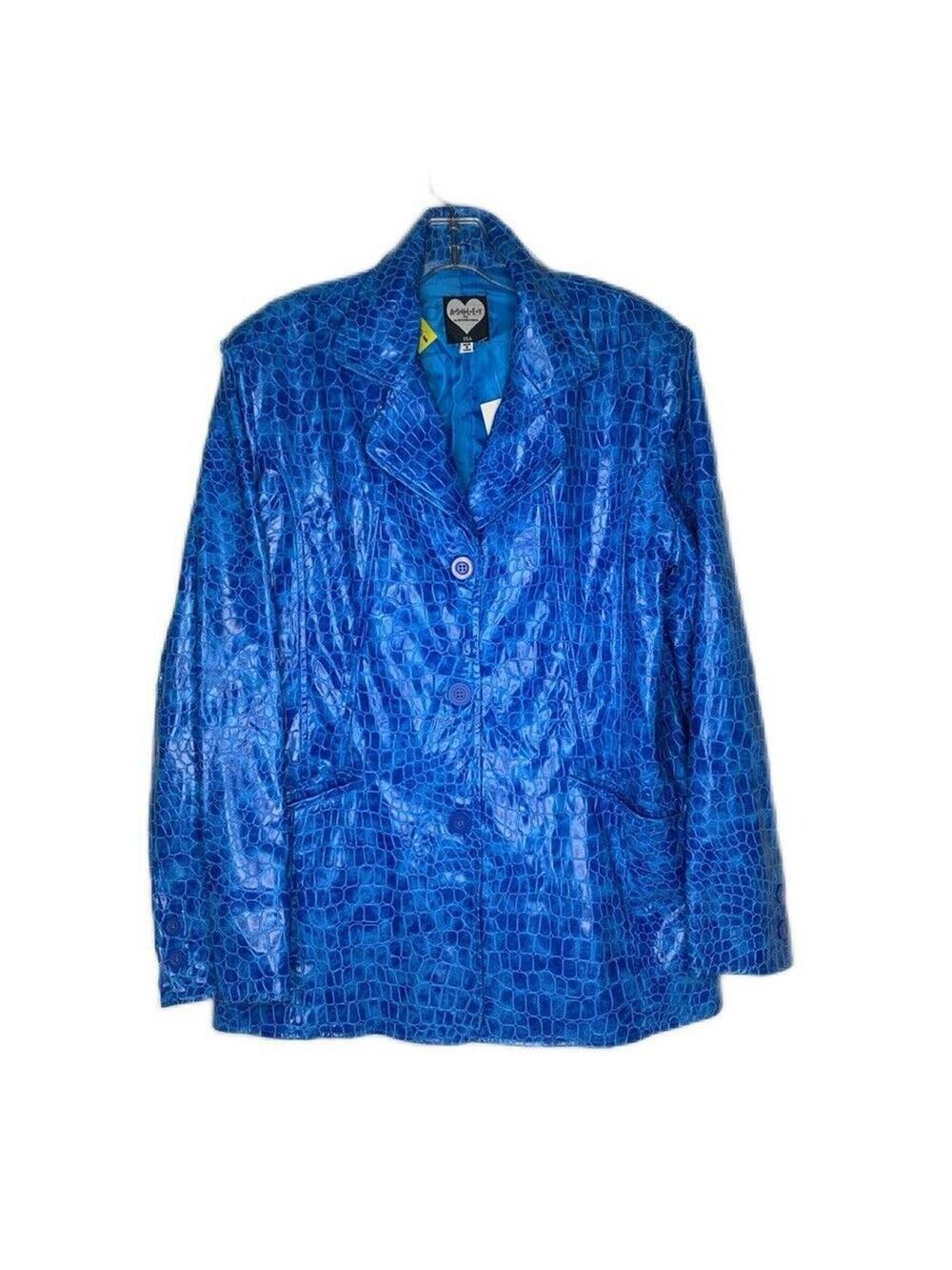 Vintage Y2K faux snakeskin leather jacket blue Large